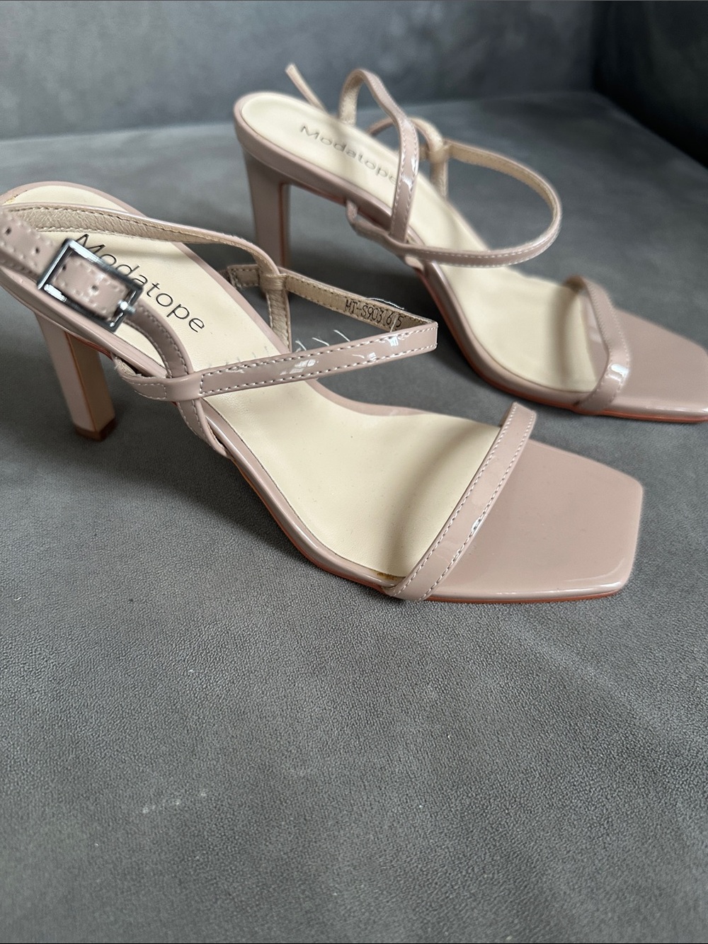 Modatope Blush Patent Strappy Square-Toe Block Heels